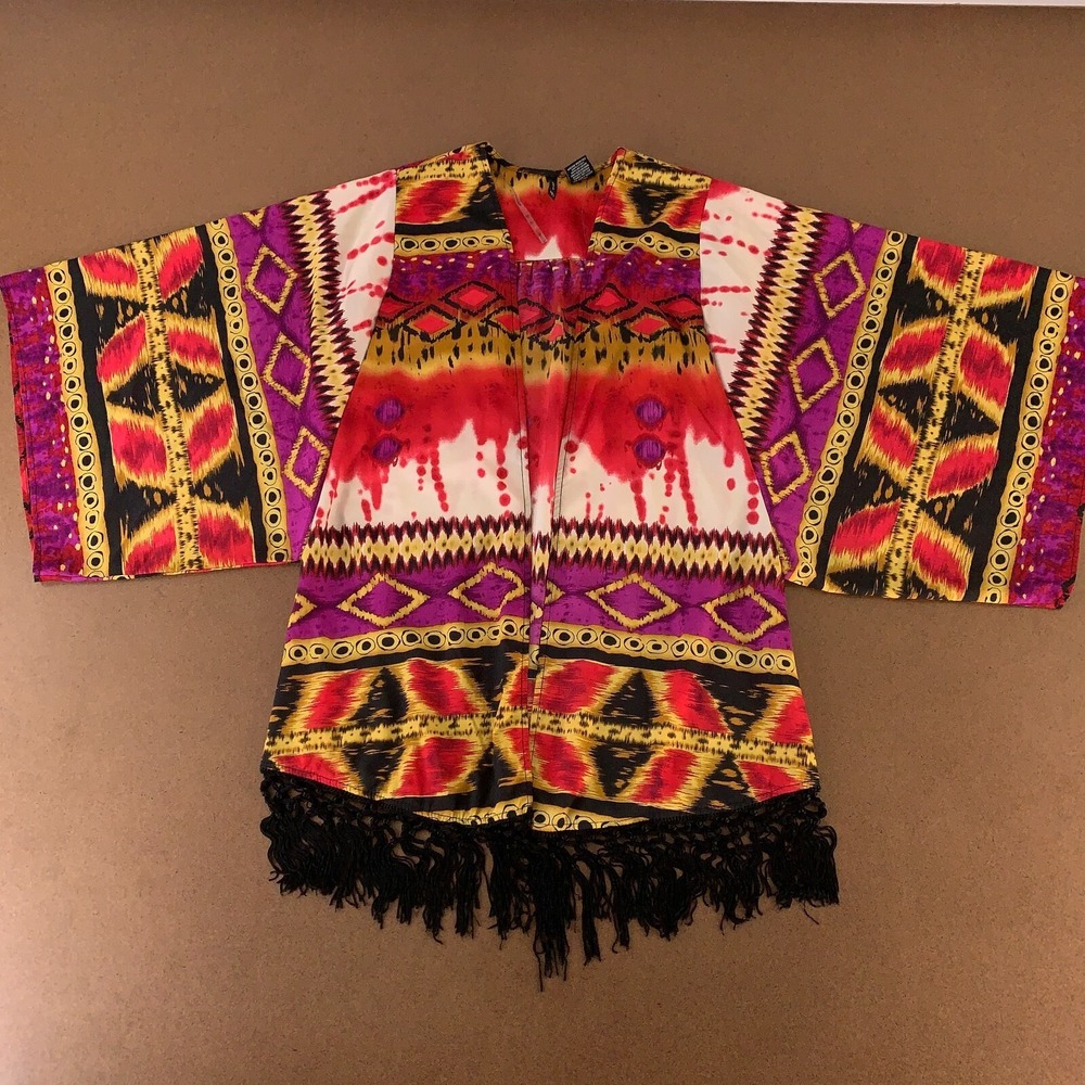 New Directions Women's Size Small Colorful Print Short Sleeve Open Front Wrap